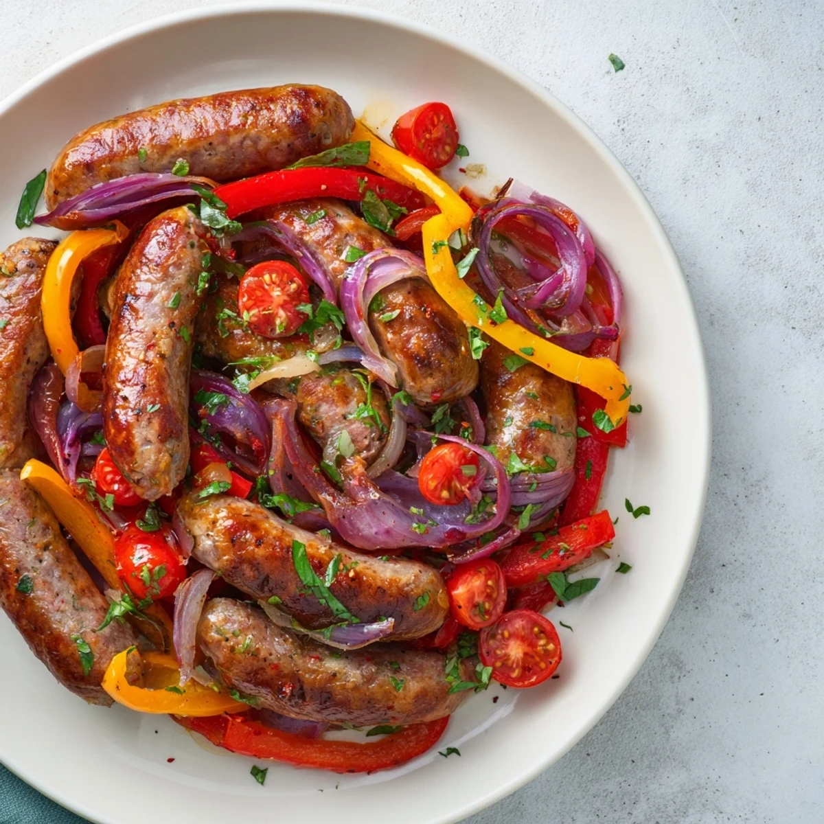 One-pan Basil-Boosted Sausage and Pepper Skillet Supper, fragrant with fresh basil and ready in under an hour.