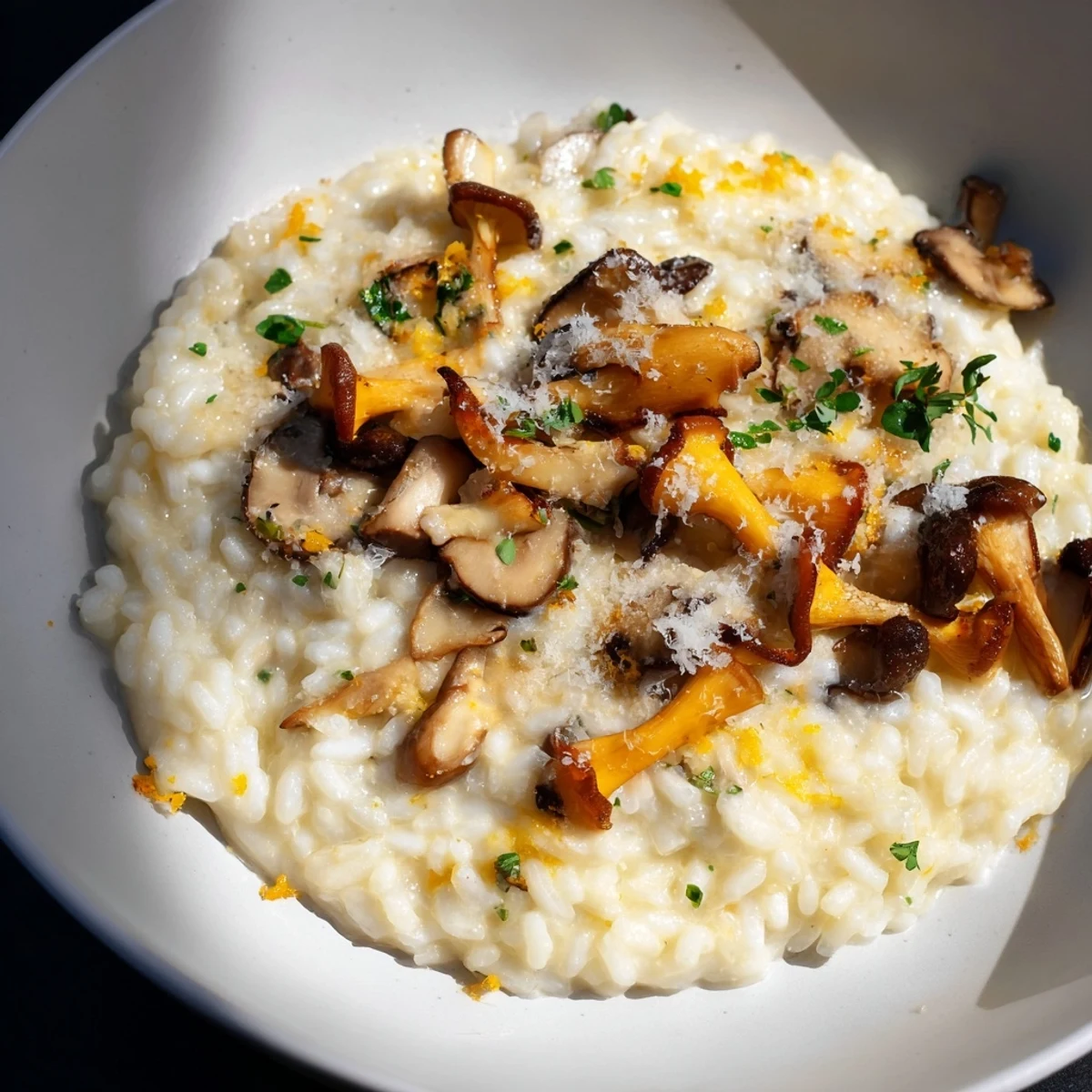 This warm bowl of Cedar-Warm Mushroom and Thyme Risotto presents creamy texture with a savory aroma.