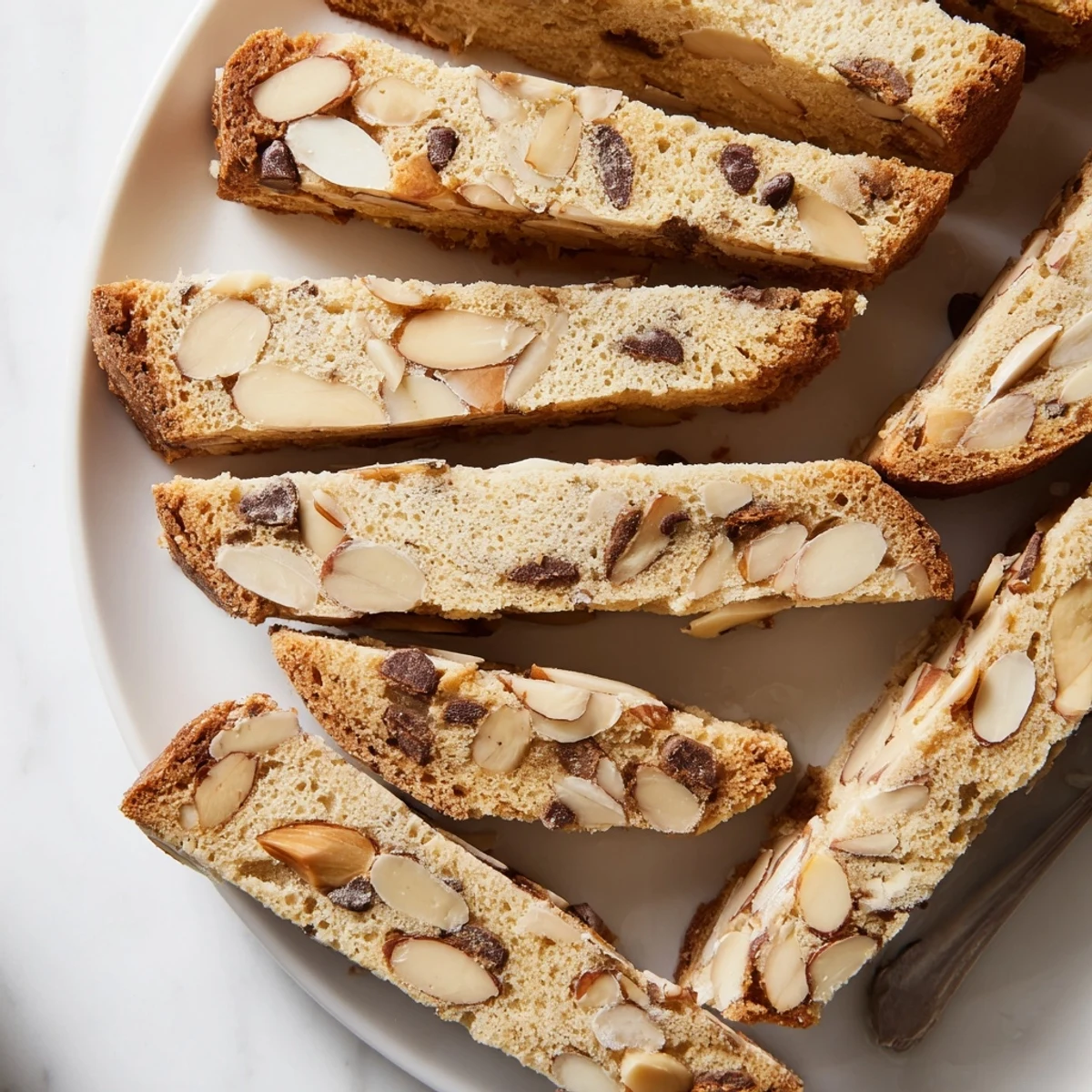 Golden-brown soft sweet almond biscotti, ready to be dunked in a steaming cup of coffee.