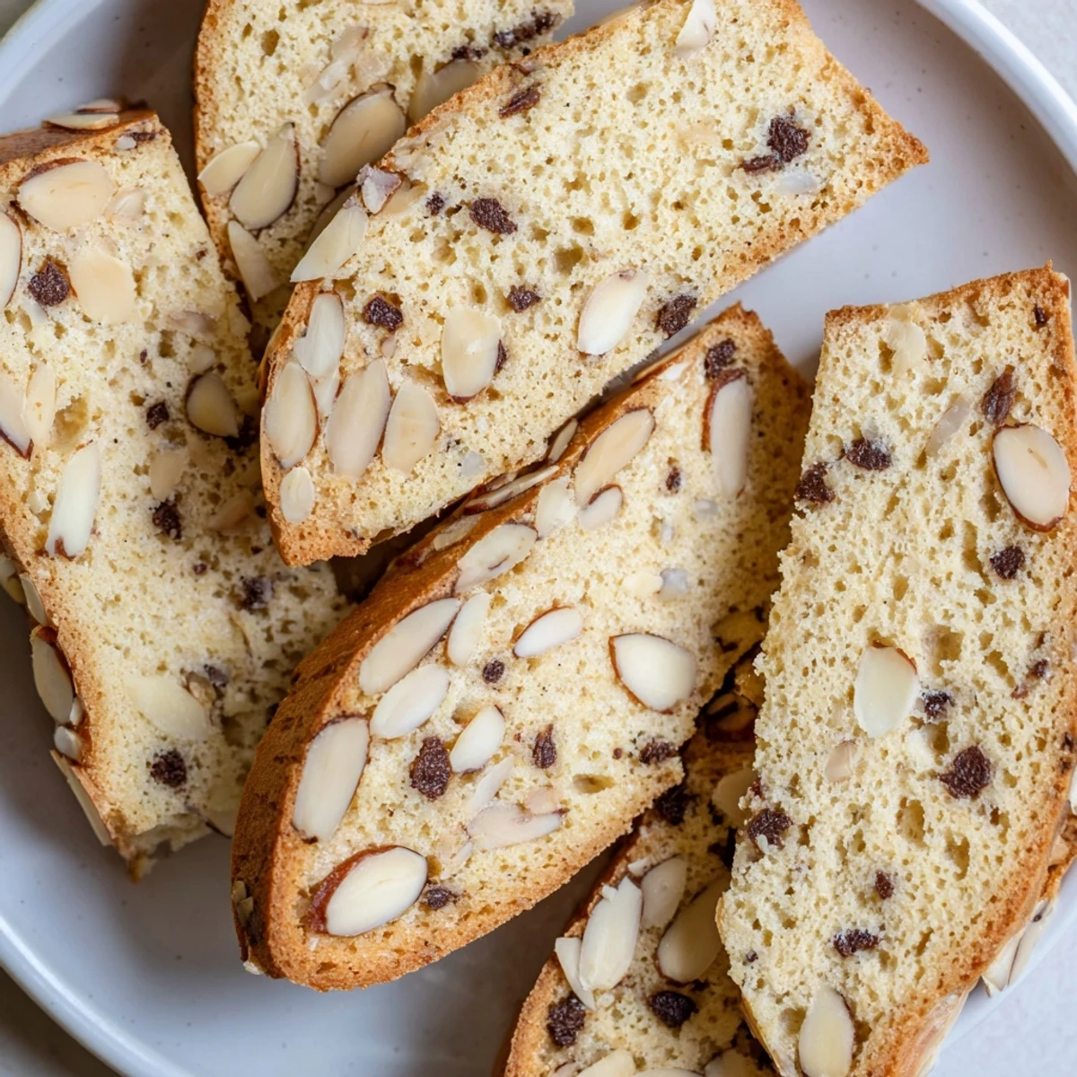 A pile of freshly baked soft sweet almond biscotti, offering a delicious, almond-infused bite.