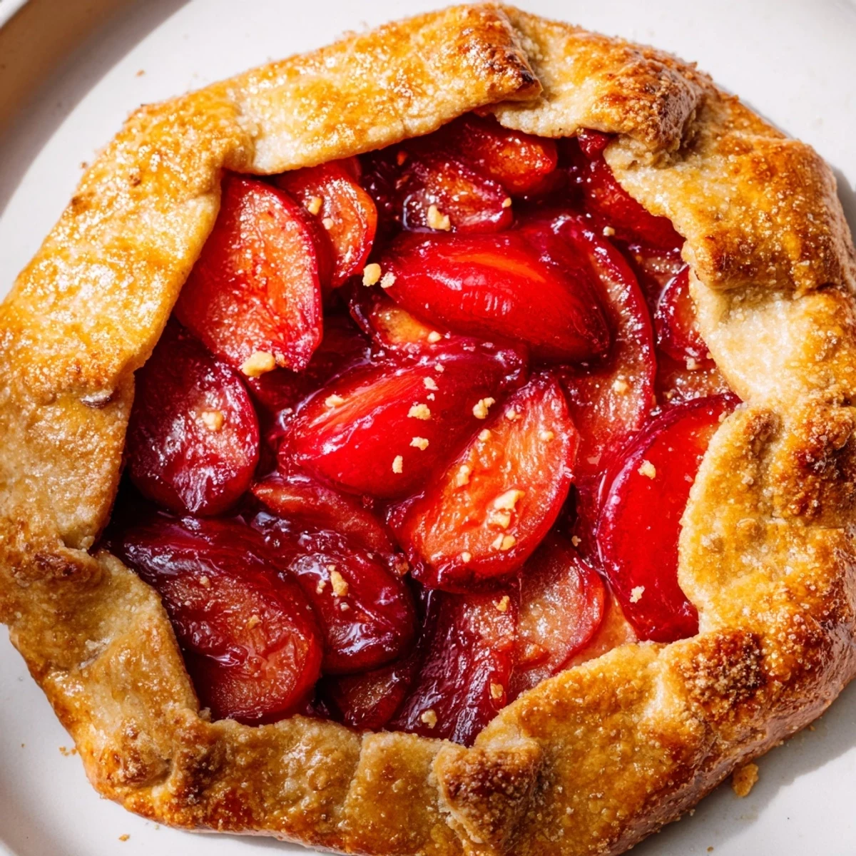 Warm Honey and Plum Galette, perfect for a cozy dessert, with glistening, caramelized fruit.