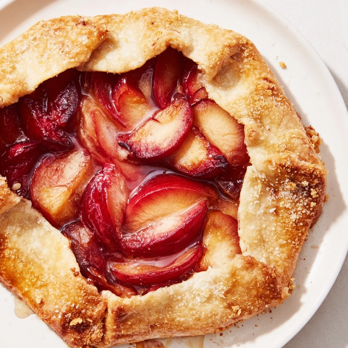 Golden, flaky crust encasing juicy plums in this delicious Honey and Plum Galette.