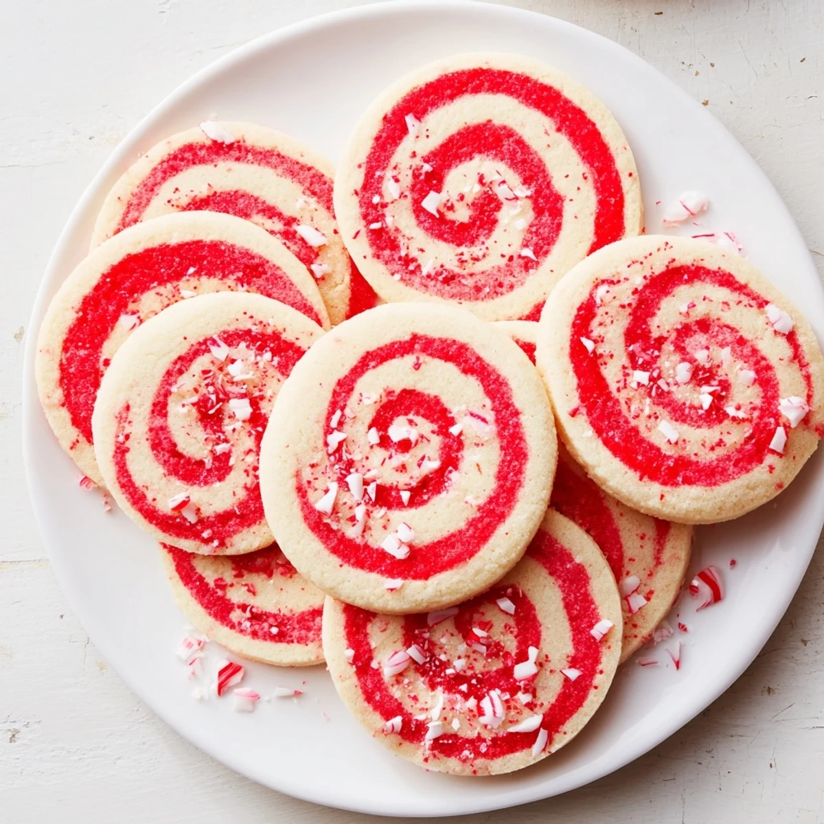 Candy Cane Swirl Cookie Platter: close-up showing perfectly swirled, festive sugar cookies ready for holiday sharing.
