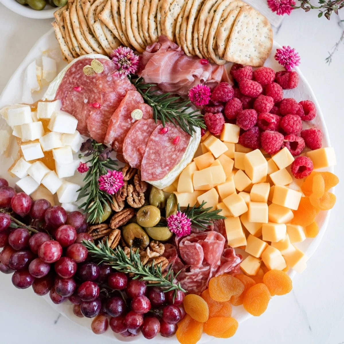Festive Stocking Charcuterie Board overflowing with cured meats, cheeses, and colorful fresh fruit, ready to serve.