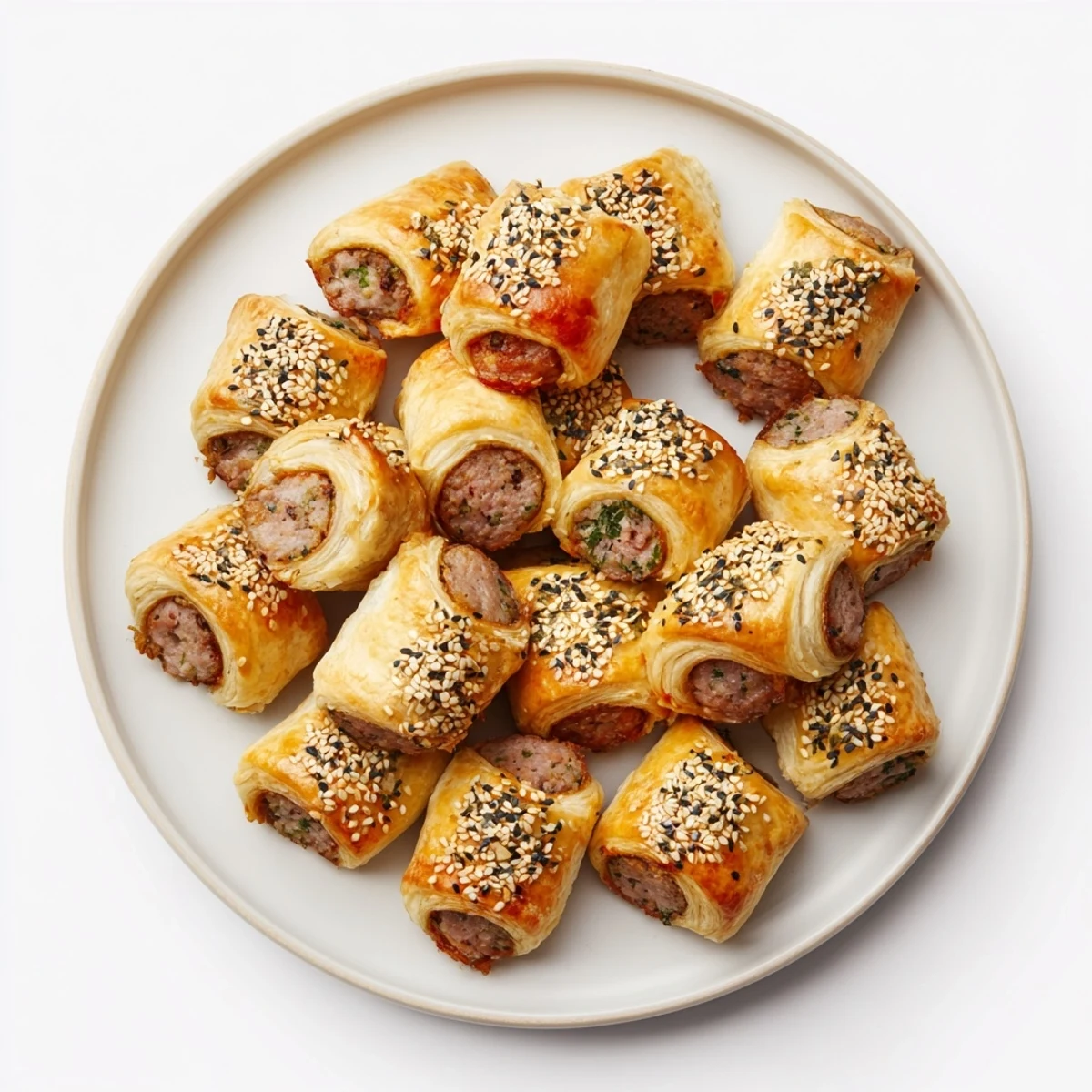Golden Savory Bites: Mini Sausage Roll Half-Circle Wreath, with flaky pastry and savory sausage filling.