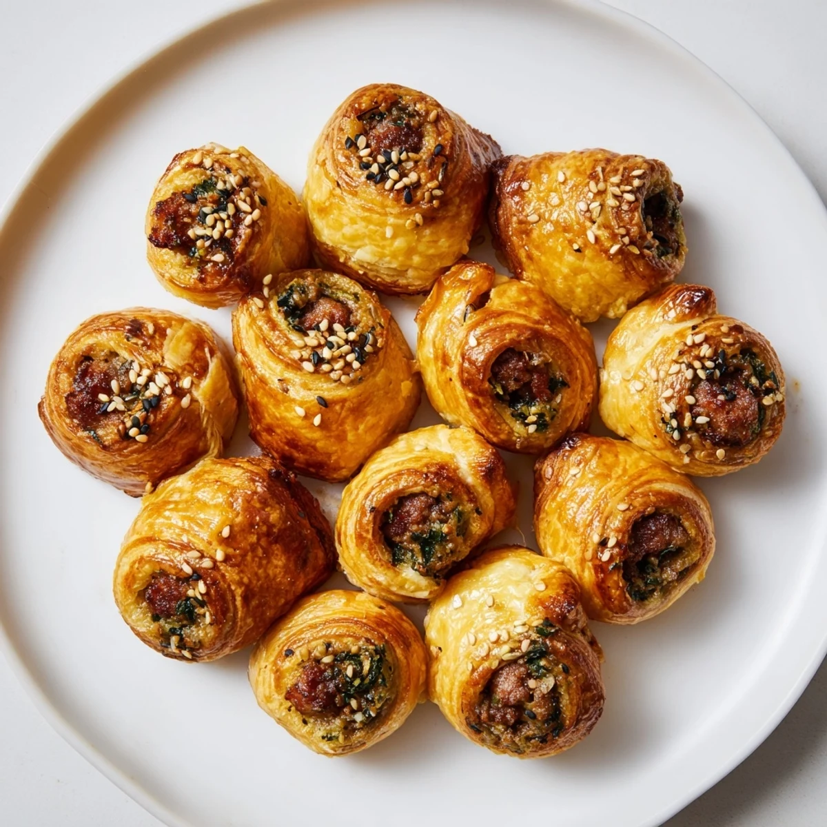 Freshly baked Mini Sausage Roll Half-Circle Wreath, aromatic and ready to serve, a perfect appetizer.