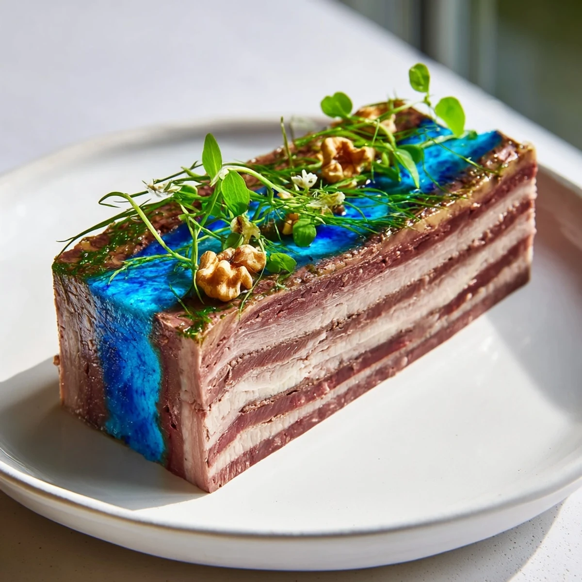 The Grand Canyon Rim terrine displayed boasts detailed layers of meats, featuring a striking blue cheese center.