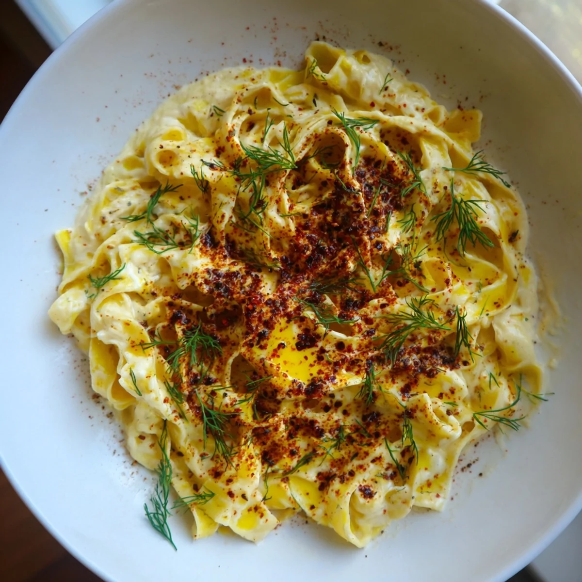 Turkish Pasta with Paprika Butter: Creamy yogurt and spicy paprika butter coat perfectly cooked pasta.