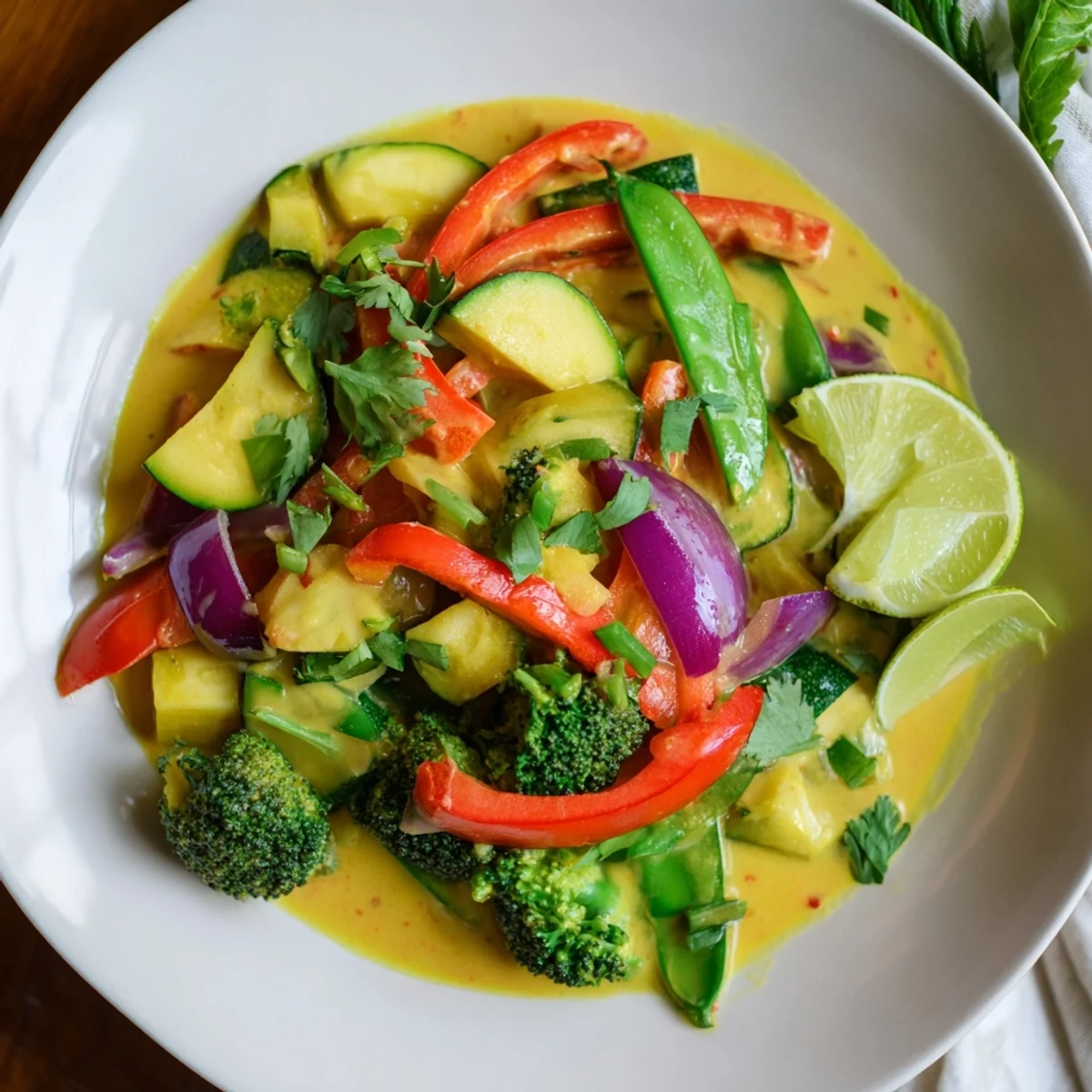 Fresh cilantro garnishes this delicious coconut curry vegetables, ideal for a satisfying gluten-free meal.