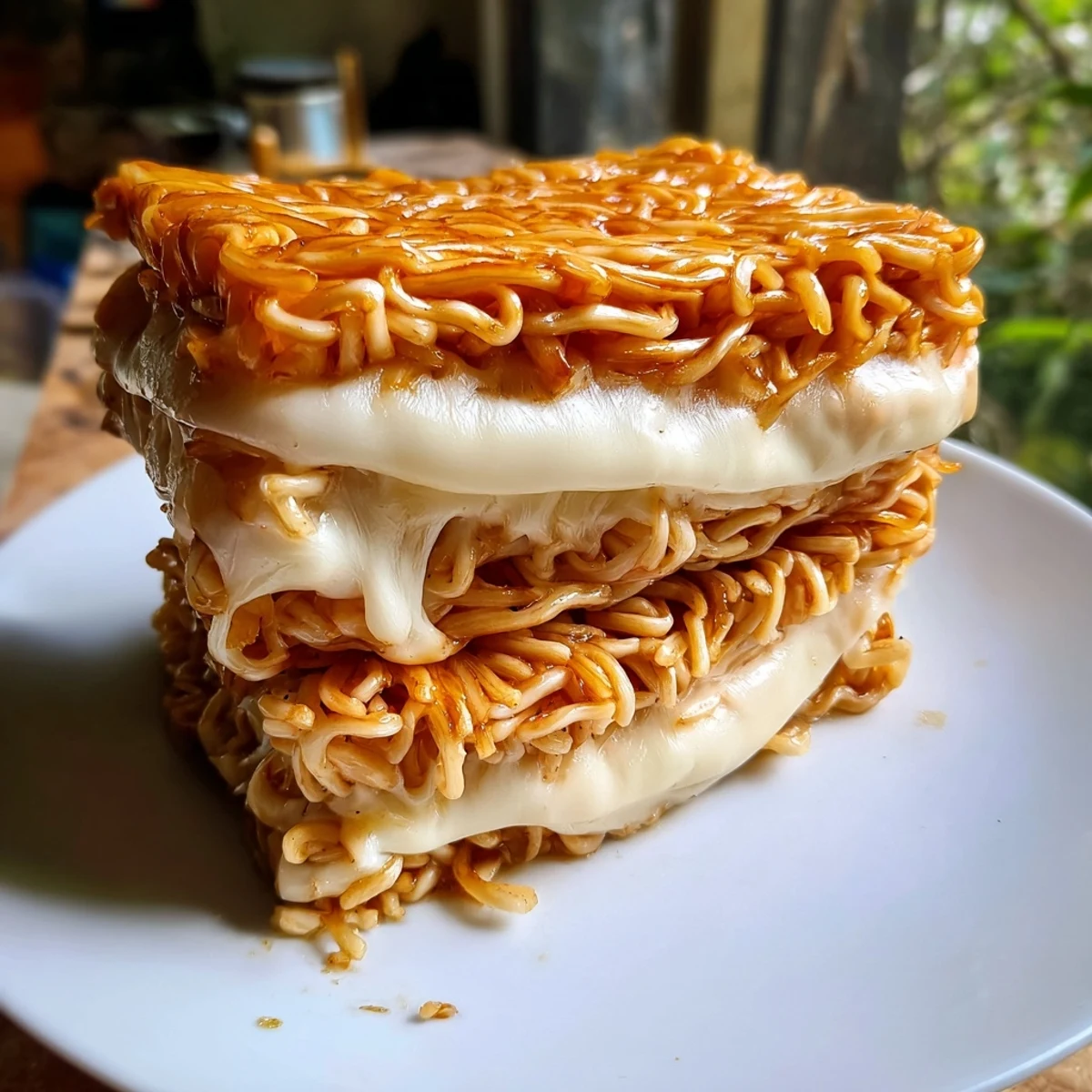 Golden, crispy Ramen Grilled Cheese sandwiches with melted cheese, perfect for a comfort food craving.
