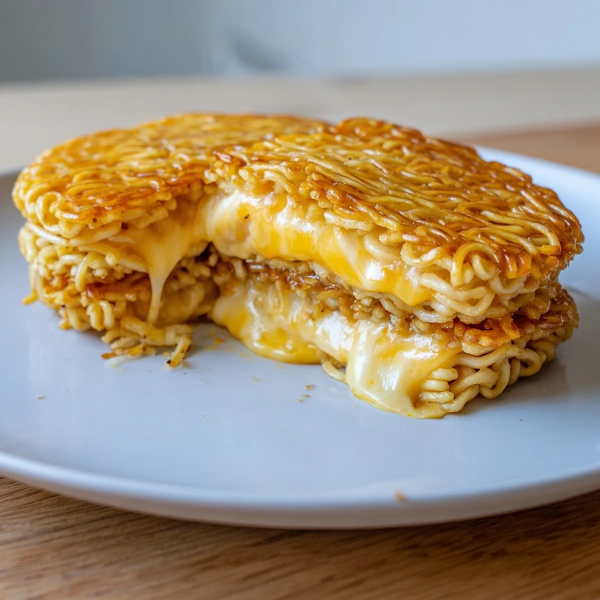 This photo offers a delicious look at a freshly made Ramen Grilled Cheese, ready to be devoured.