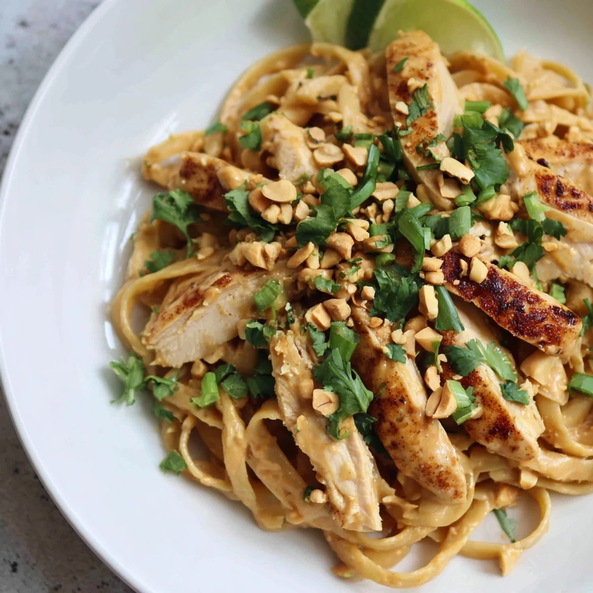 Creamy Thai Peanut Chicken Pasta, a delicious main dish featuring tender chicken and vibrant flavors.