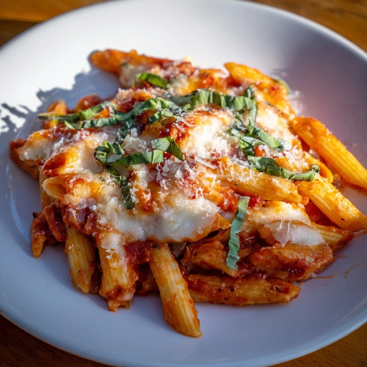 Golden, bubbly Baked Penne Arrabbiata, bubbling with melted cheese, offers a comforting Italian dinner.