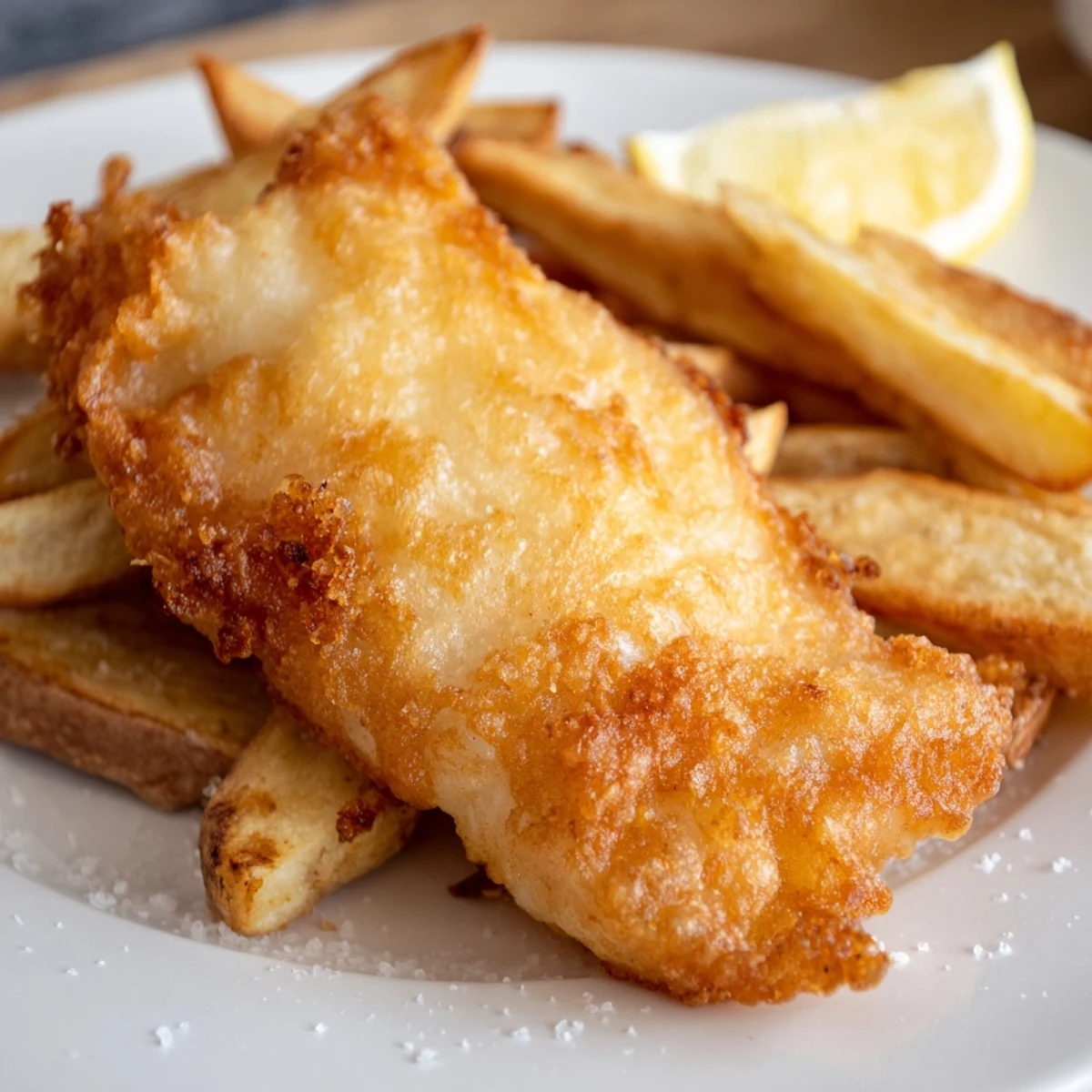 Imagine the delightful crunch of British Fish & Chips, served with thick, salted fries, steaming hot.