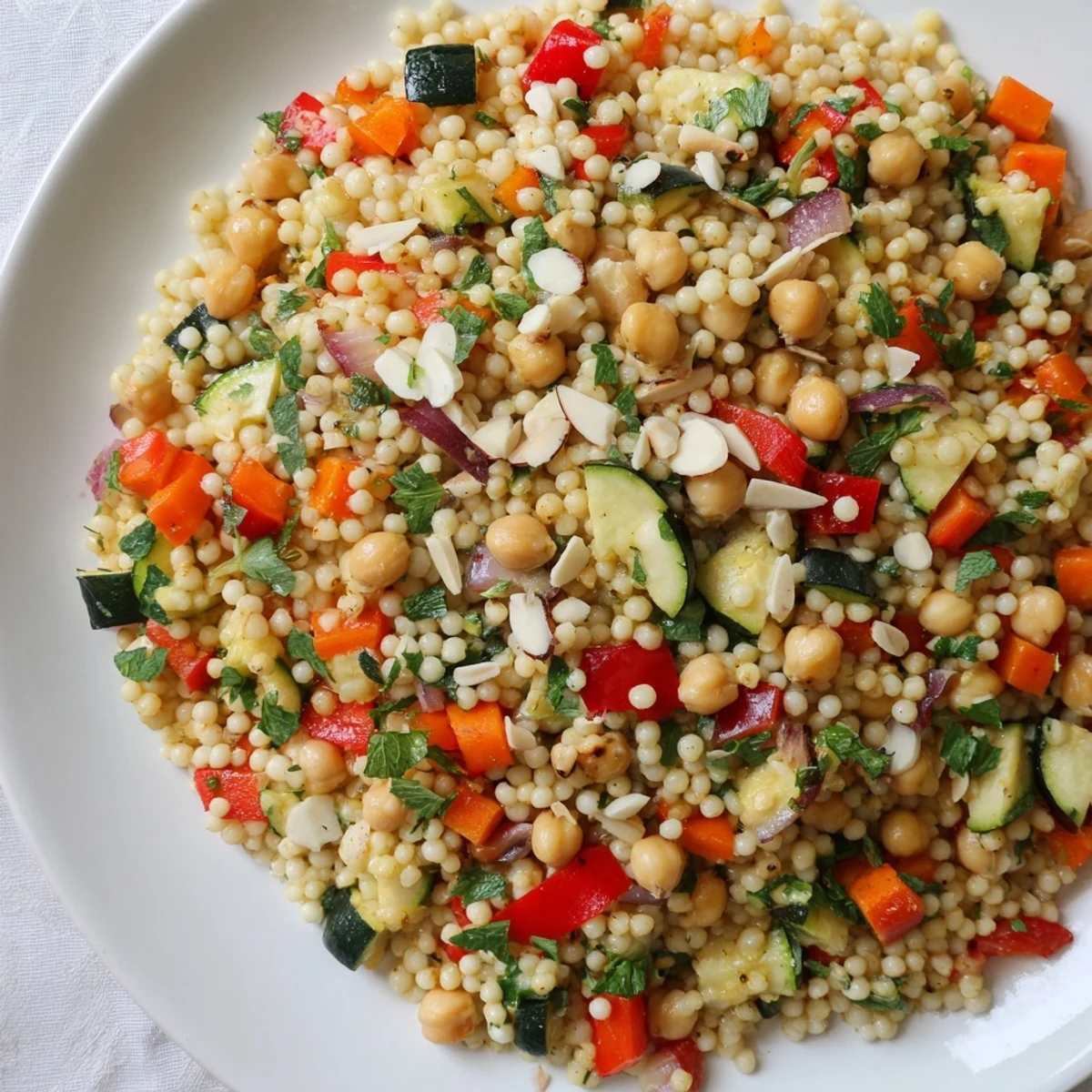 Vibrant image of Moroccan couscous salad: a bright, healthy vegetarian dish with a lemon dressing.
