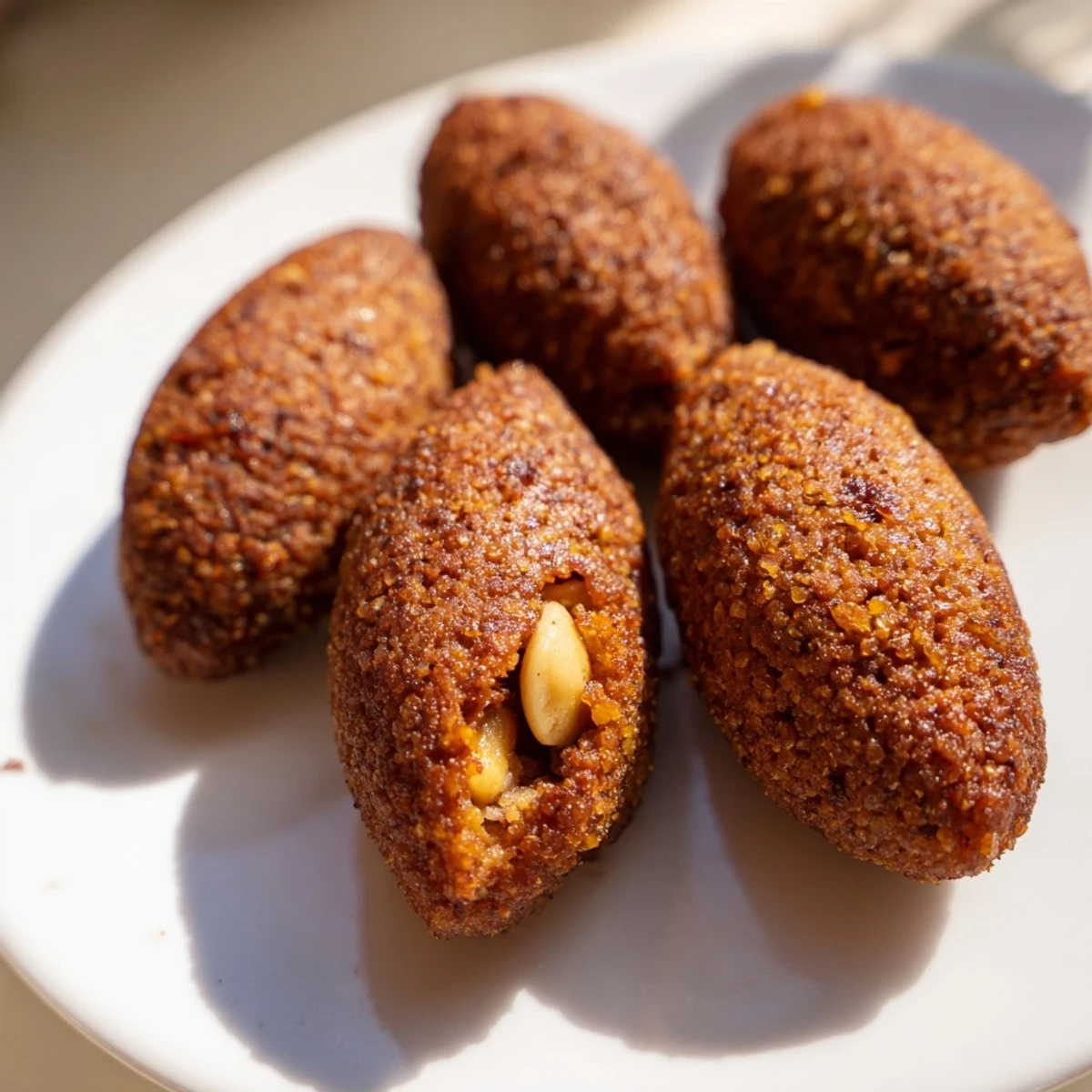Golden fried Lebanese Kibbeh, offering a tantalizing crunch, ready to be enjoyed as a savory appetizer.
