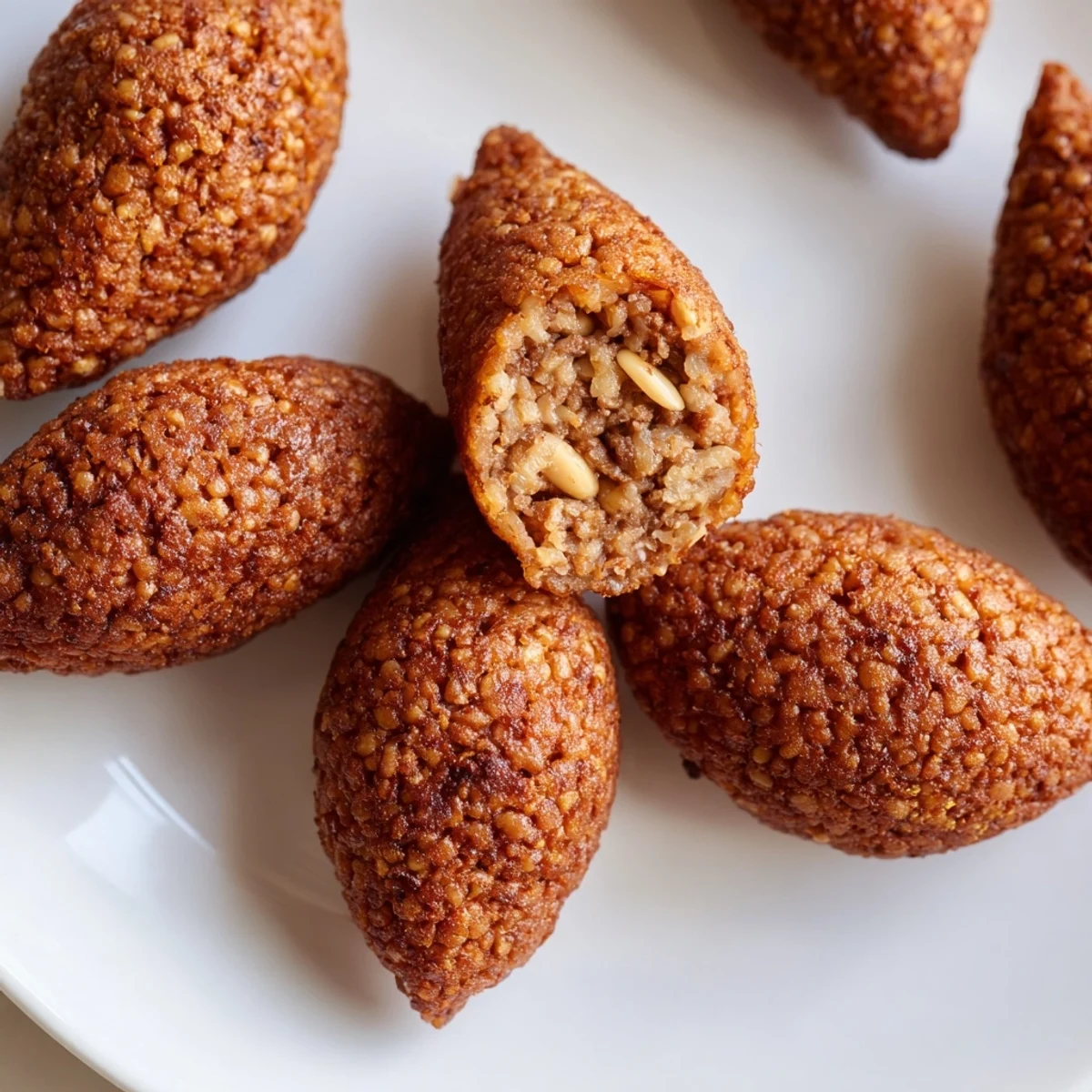 Crispy baked Lebanese Kibbeh, showcasing a perfectly browned exterior, ideal for serving with creamy yogurt.