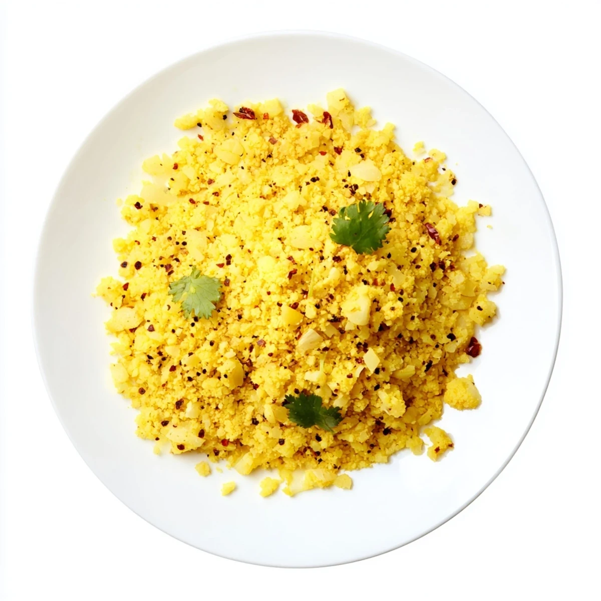 Golden turmeric cauliflower rice with fresh cilantro and lemon, served warm as a vibrant side dish.