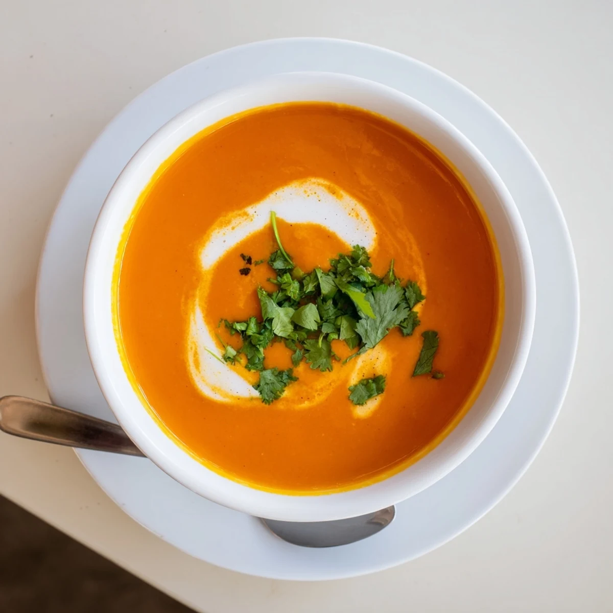 Roasted carrots blended with zesty ginger create a creamy, comforting bowl of soup ready to enjoy.