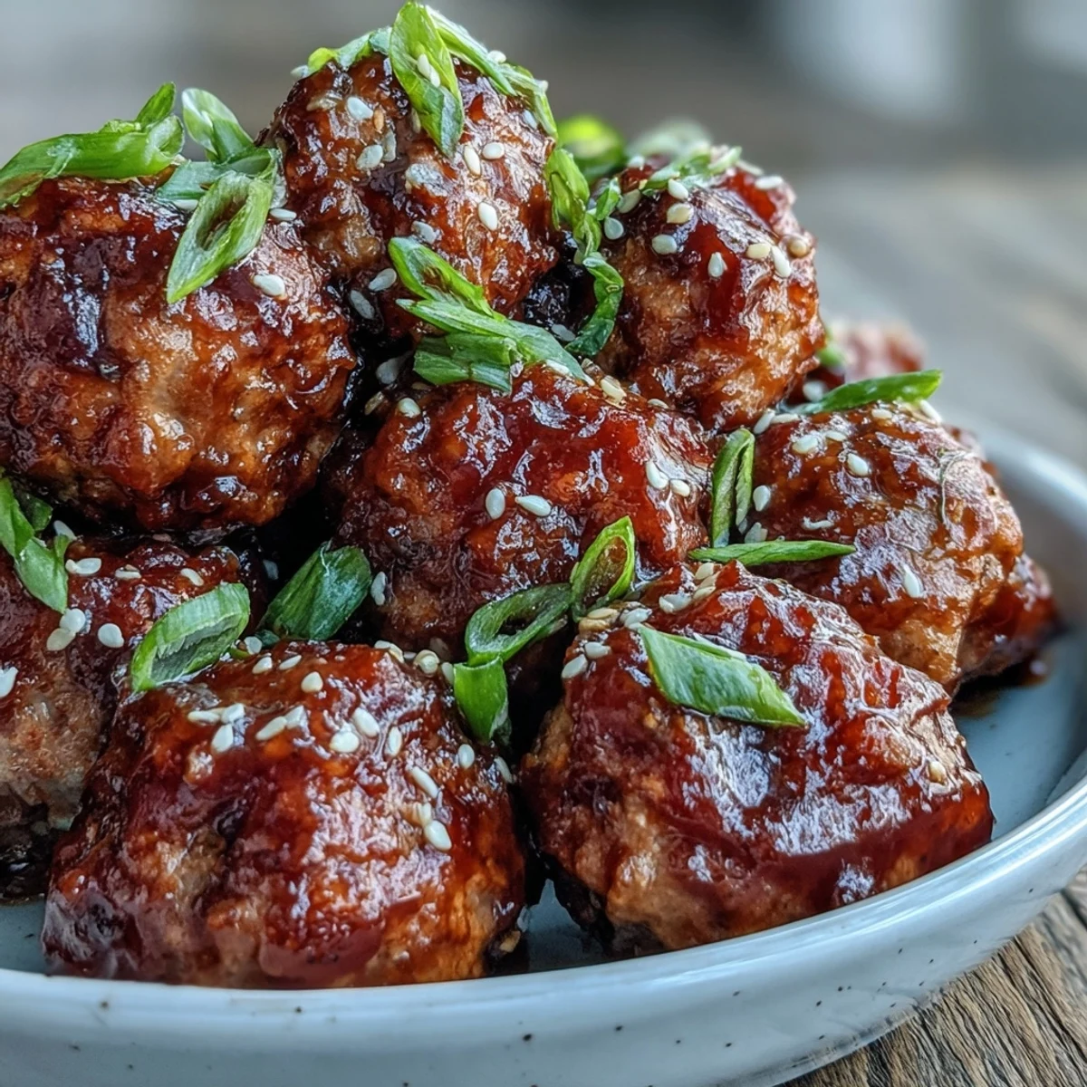 Easy Sweet and Sour Crock Pot Meatballs glazed in a sticky, tangy sauce, garnished with fresh green onions and sesame seeds.