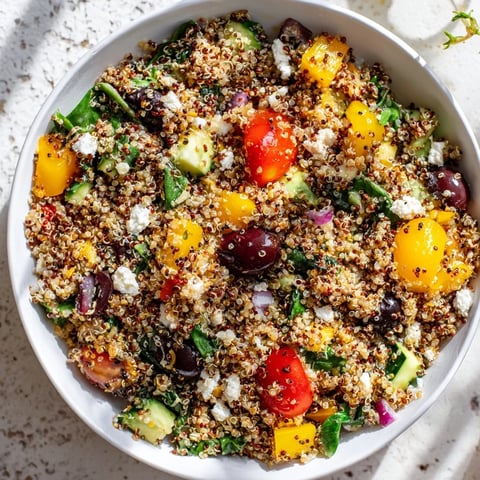 A colorful Poppy-Bright Quinoa and Black Bean Salad tossed with vibrant dressing, ready to enjoy.