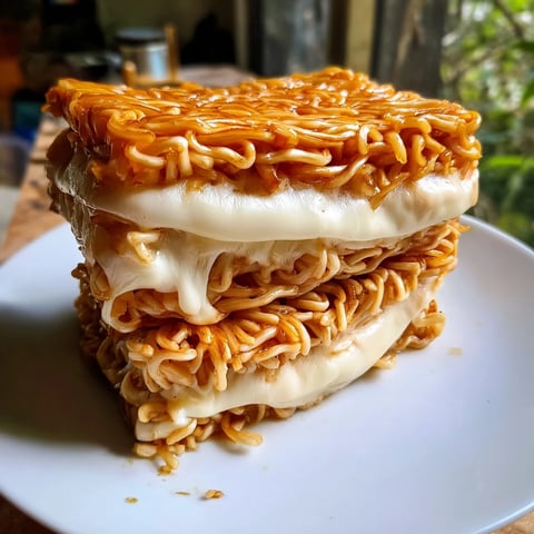 Golden, crispy Ramen Grilled Cheese sandwiches with melted cheese, perfect for a comfort food craving.