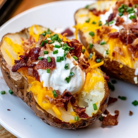 Golden, crispy Loaded Baked Potato Skins, generously topped with melted cheese and smoky bacon.