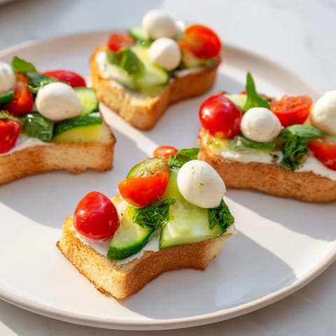 Golden, baked elf shoe shaped toast bites served on a wooden board, ready to be topped.