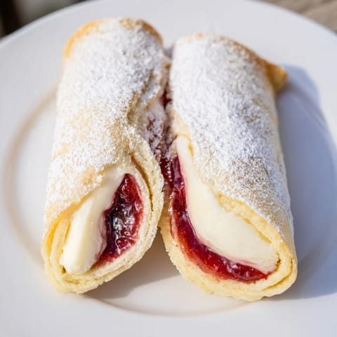 Enjoy these sweet Snow Angel Tortilla Wraps; soft tortillas filled with creamy cheese and jam, then cut and served.