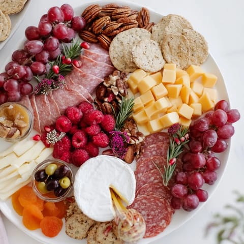 Beautifully arranged Meat & Cheese Festive Stocking Charcuterie Board, perfect for a Christmas appetizer spread.