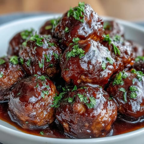 Slow Cooker Peach Glazed Meatballs