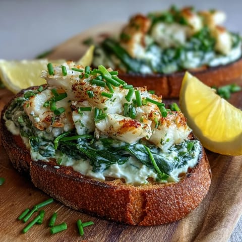 Flaked smoked haddock, creamy sauce, and fresh spinach piled high on toasted rye bread for an easy meal. A savory Smoked Haddock and Spinach Rye Toasts recipe.