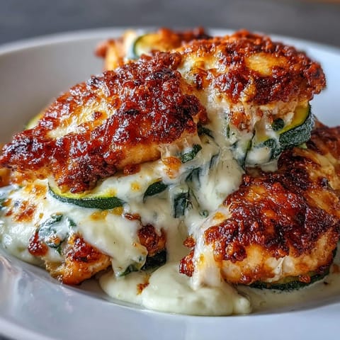 Sliced portion of High Protein Chicken Zizzle Bake served on a white plate with a fresh green salad on the side.