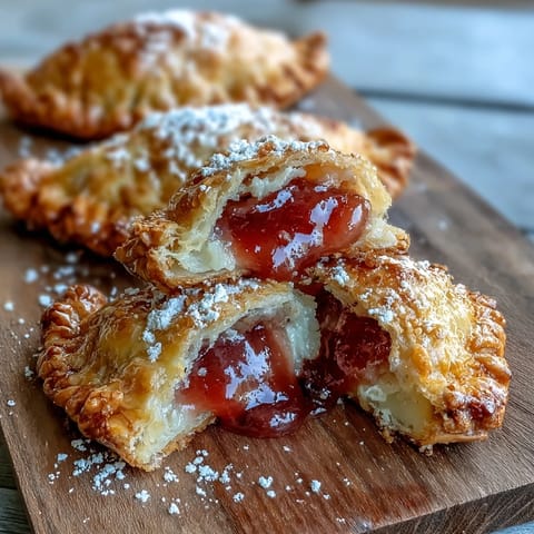 Air-fried Guava and Cheese Empanadas split open to reveal melted cheese and guava.