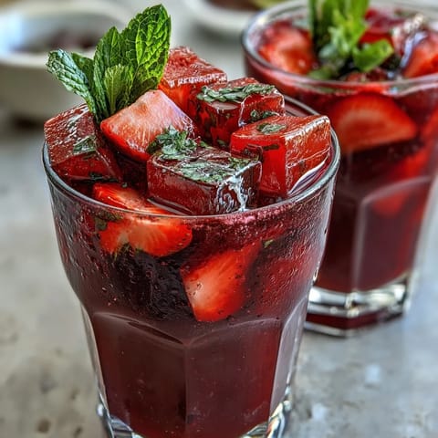 A vibrant glass of Homemade Starbucks Strawberry Açaí Refresher with fresh strawberry slices and ice, bursting with fruity flavor.