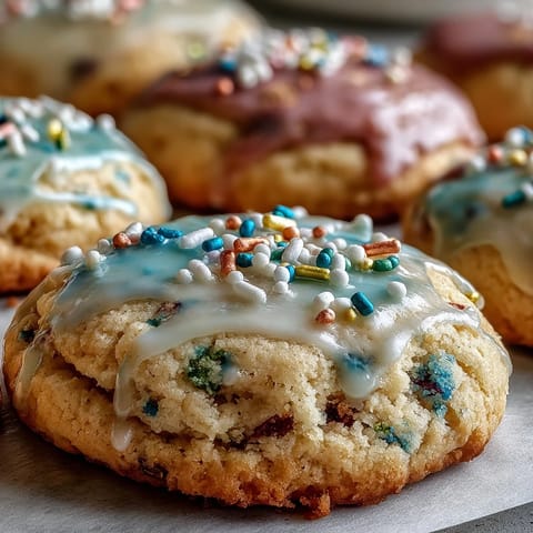 Soft and tender lemon cookies topped with colorful pastel glaze, ideal for springtime gatherings and parties.