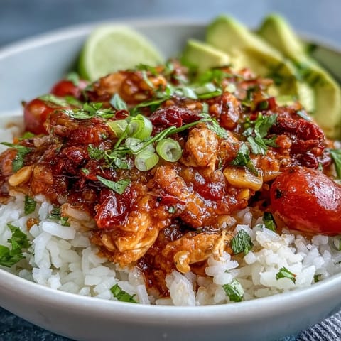 Easy slow cooker salsa chicken served over rice with colorful toppings for a quick, healthy dinner.  