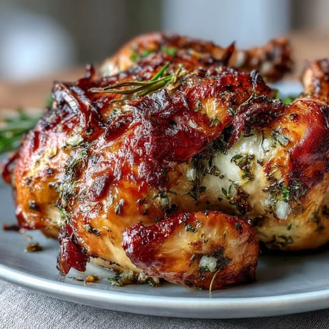 Herb Butter Roast Chicken with Preserved Lemon, golden and juicy, served on a bed of roasted carrots, celery, and onion.
