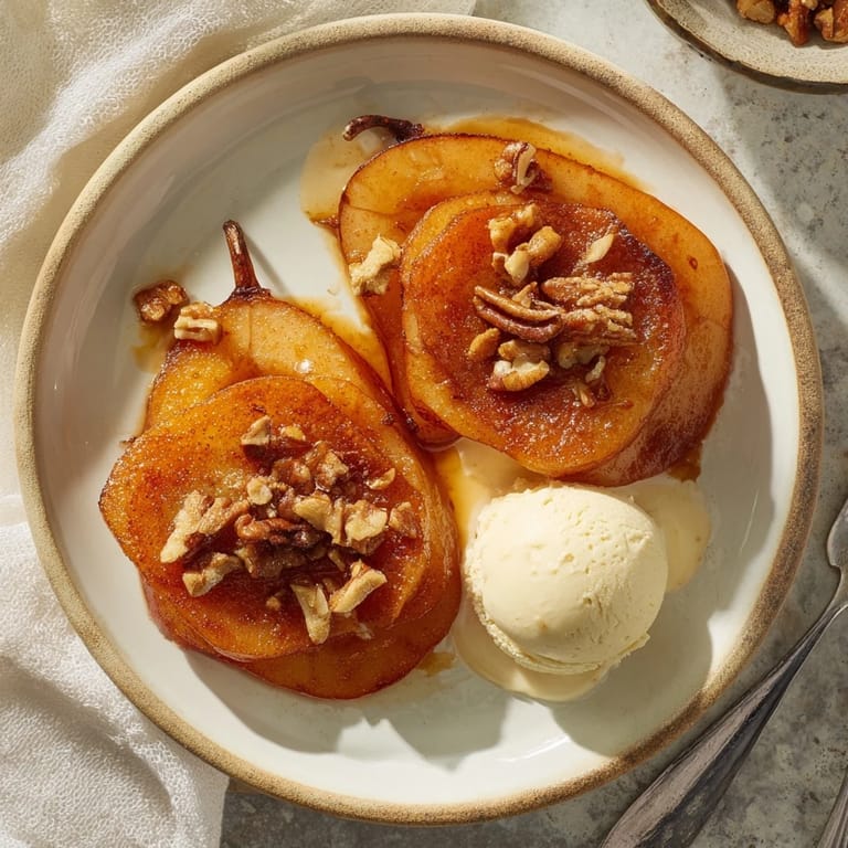 The comforting Maple-Warm Cozy Plate: Caramelized Pear and Walnut Bake features spiced, caramelized pears and crunchy walnuts.