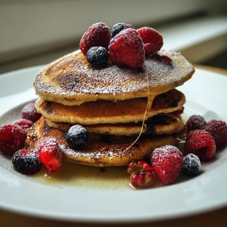A close-up of light and airy fluffy ricotta pancakes, a delicious, comforting breakfast dish.