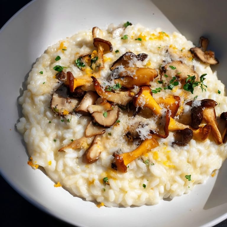 This warm bowl of Cedar-Warm Mushroom and Thyme Risotto presents creamy texture with a savory aroma.
