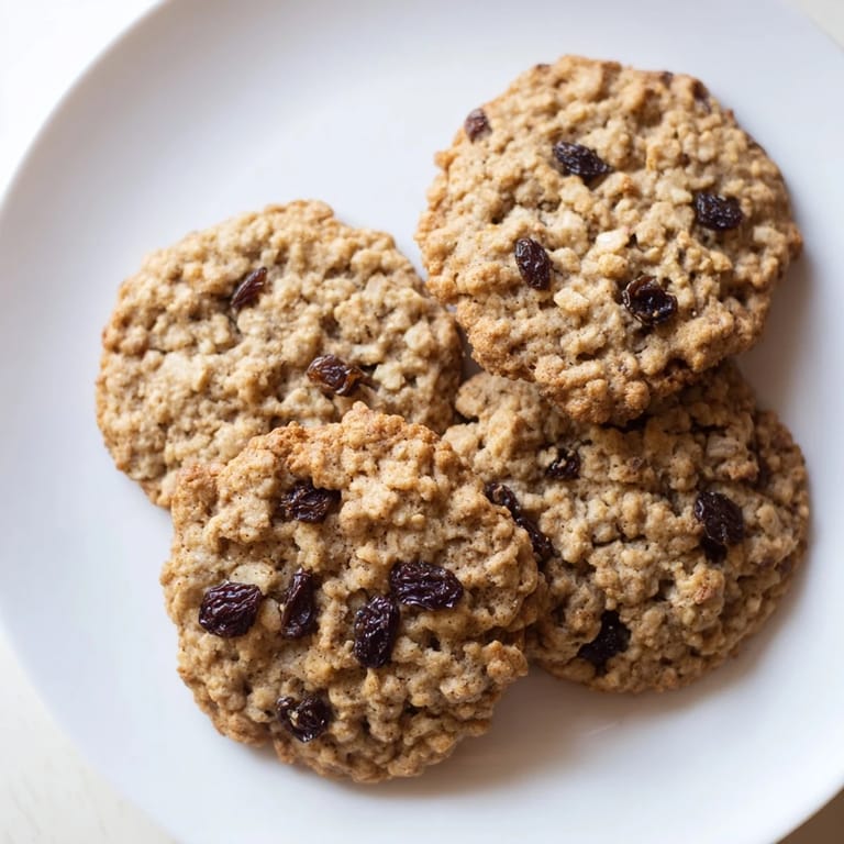 Delicious chewy oatmeal raisin cookies cooling on a wire rack, ready for an afternoon treat.