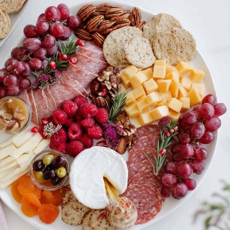Beautifully arranged Meat & Cheese Festive Stocking Charcuterie Board, perfect for a Christmas appetizer spread.