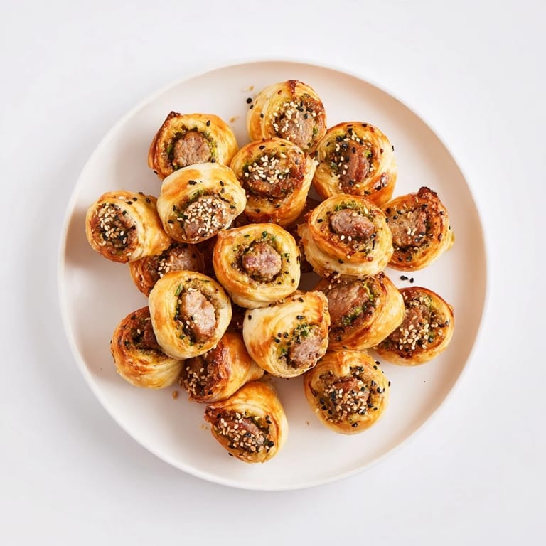 A close-up of a festive and delicious Mini Sausage Roll Half-Circle Wreath, perfect for holiday gatherings.