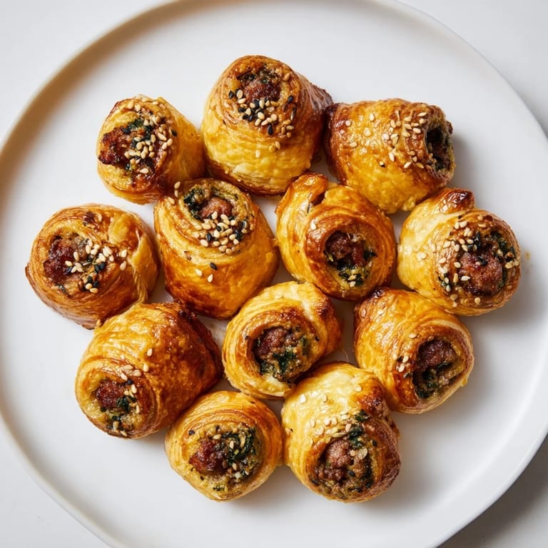 Freshly baked Mini Sausage Roll Half-Circle Wreath, aromatic and ready to serve, a perfect appetizer.