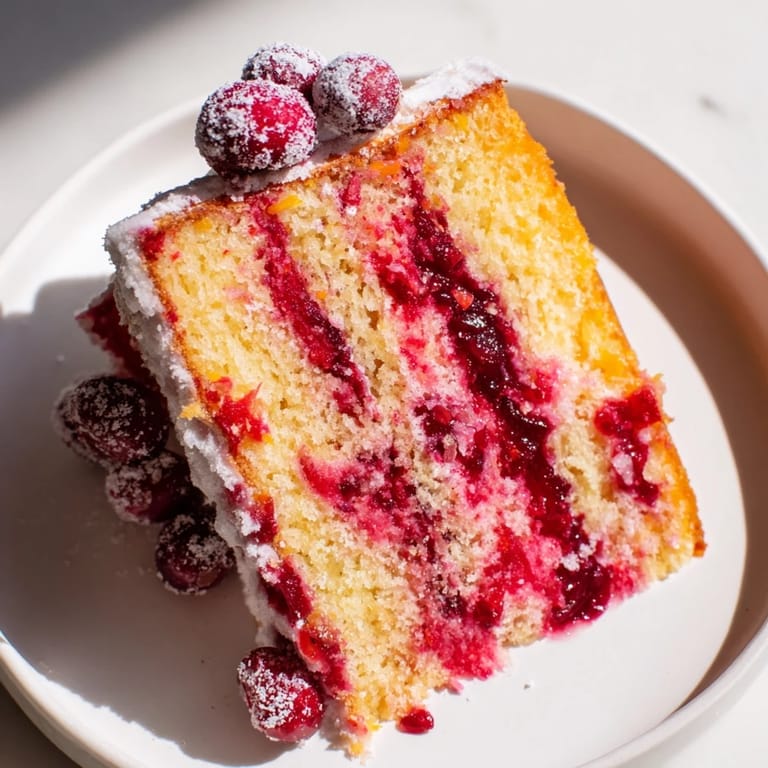 The Cranberry Orange Swirl cake, featuring a beautiful spiral, is sprinkled with powdered sugar and zest.