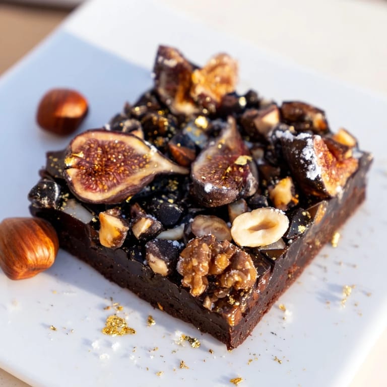 A beautiful square of Midnight Mosaic dessert, with a rich chocolate base and layered toppings.