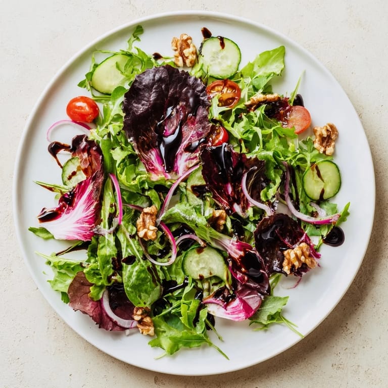 Fresh Quick Balsamic Vinegar Salad, ready to eat, with bright flavors from the balsamic glaze.