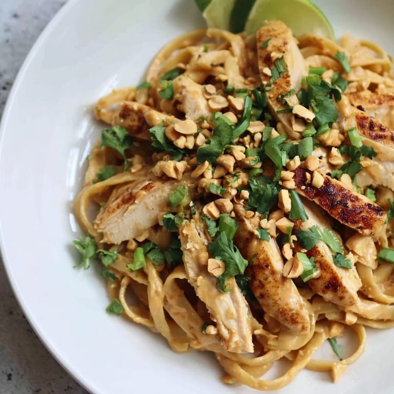 Creamy Thai Peanut Chicken Pasta, a delicious main dish featuring tender chicken and vibrant flavors.