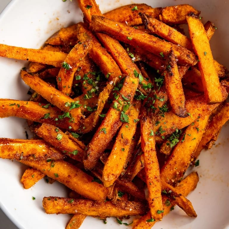 Crispy Cajun spiced sweet potato fries, seasoned and perfectly air-fried, a delicious vegetarian treat.